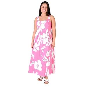 Linda Anderson XL pink tropical pattern sleeveless lined maxi dress